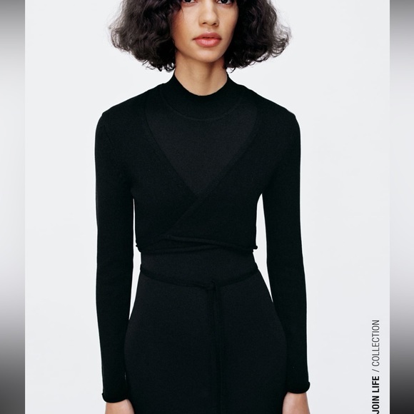 Zara V neck wrap knit long sleeves top blazer - Picture 2 of 8